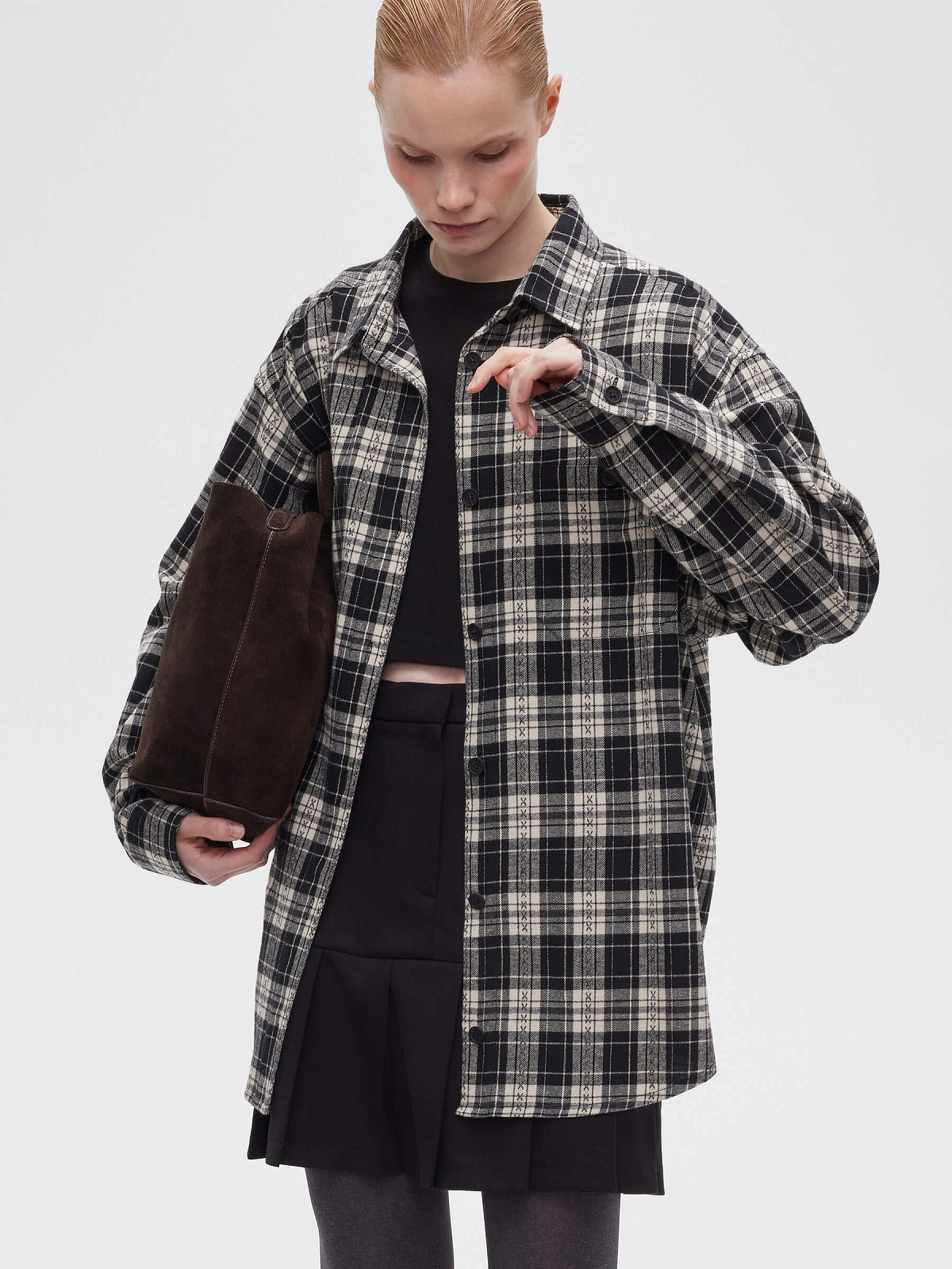 Рубашка фланелевая оверсайз 0121, черный