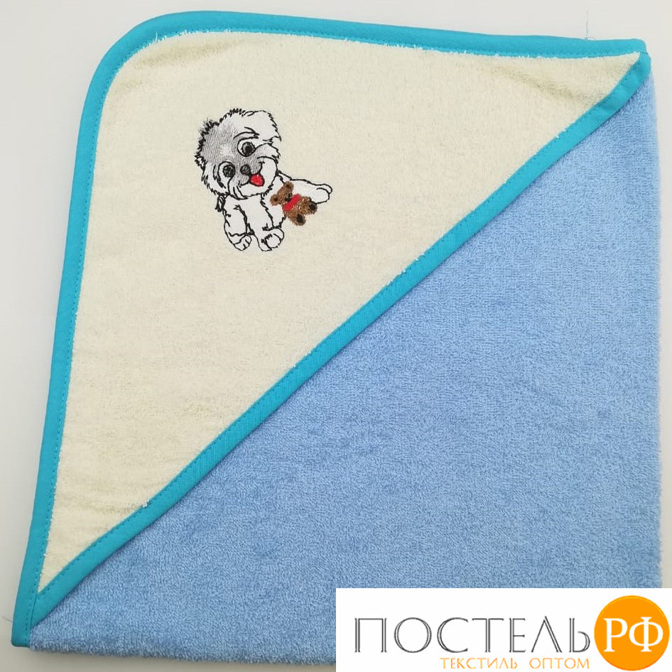 Уголок дет. махровый с вышивкой Собачка (голубая) 70x70