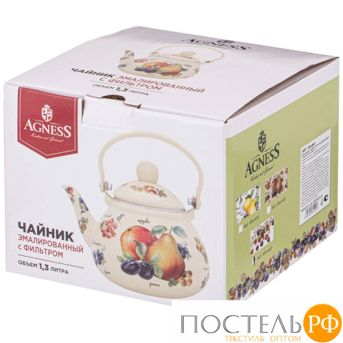 934-425 ЧАЙНИК AGNESS ЭМАЛИРОВАННЫЙ С ФИЛЬТРОМ ИЗ НЖС СЕРИЯ ФРУКТЫ 1,3 Л