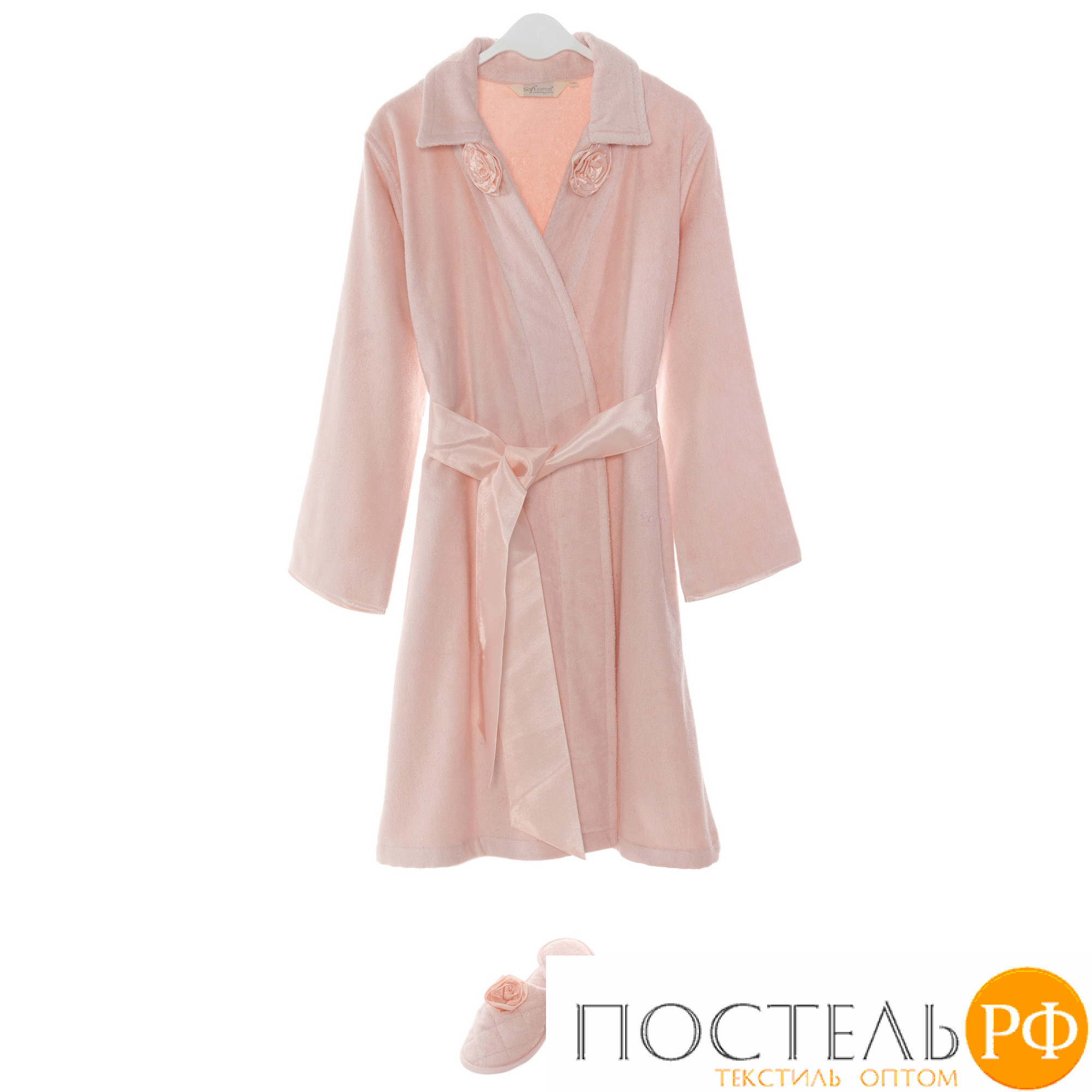 1018G11299108L Набор женский Soft cotton ROSE халат + тапочки розовый L