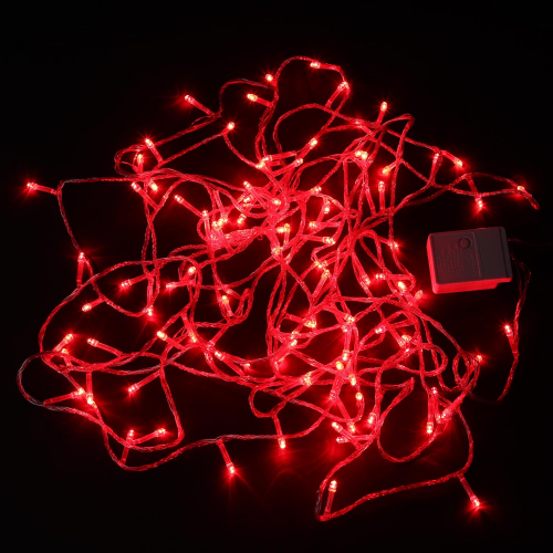 Гирлянда 100 LED 9 м прозрачный провод красная