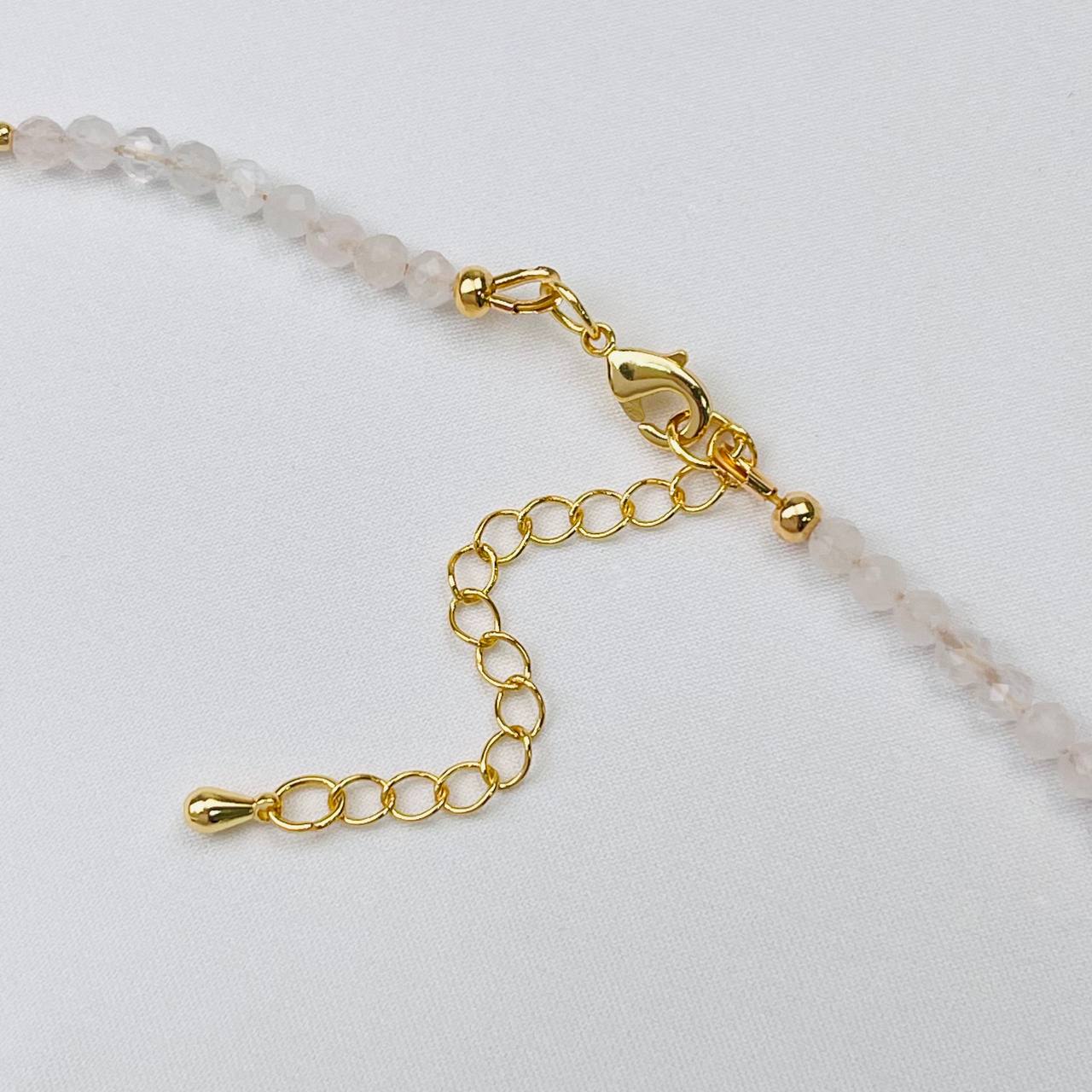 Радуга Самоцветов Колье из Розового кварца и Жемчуга