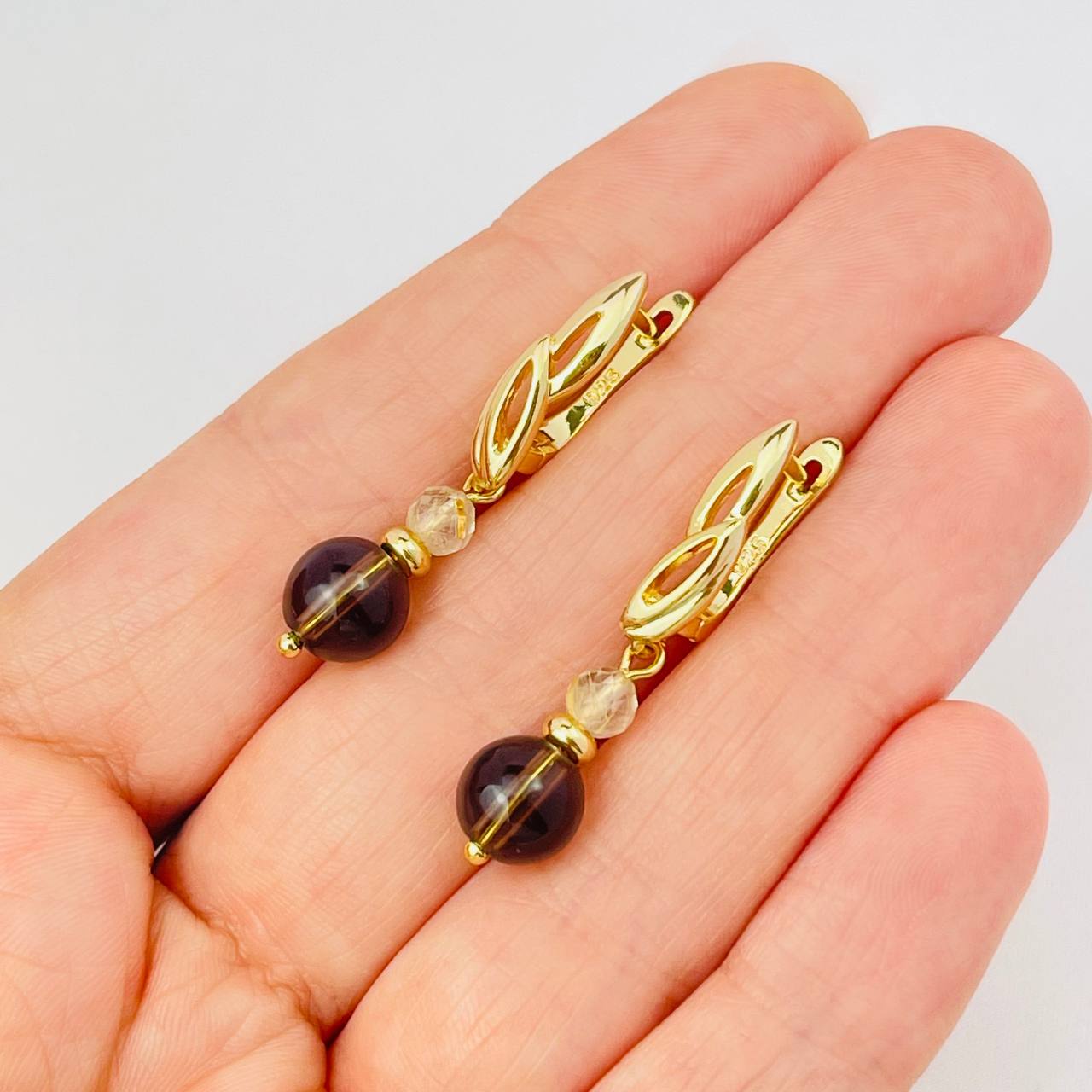 Радуга Самоцветов Серьги двойные из Раухтопаза и Рутилового кварца