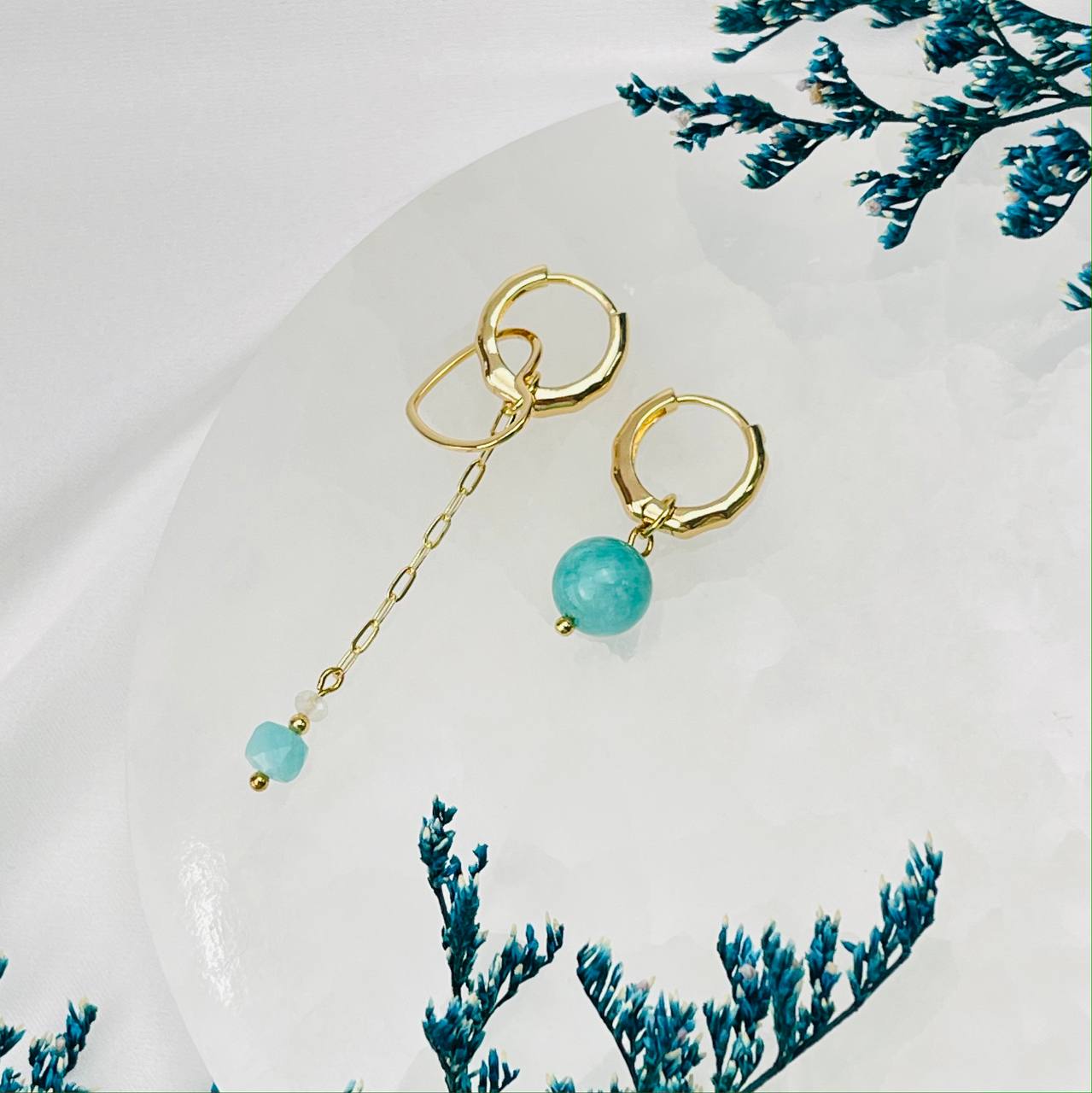 Радуга Самоцветов Серьги из Амазонита и Лунного камня