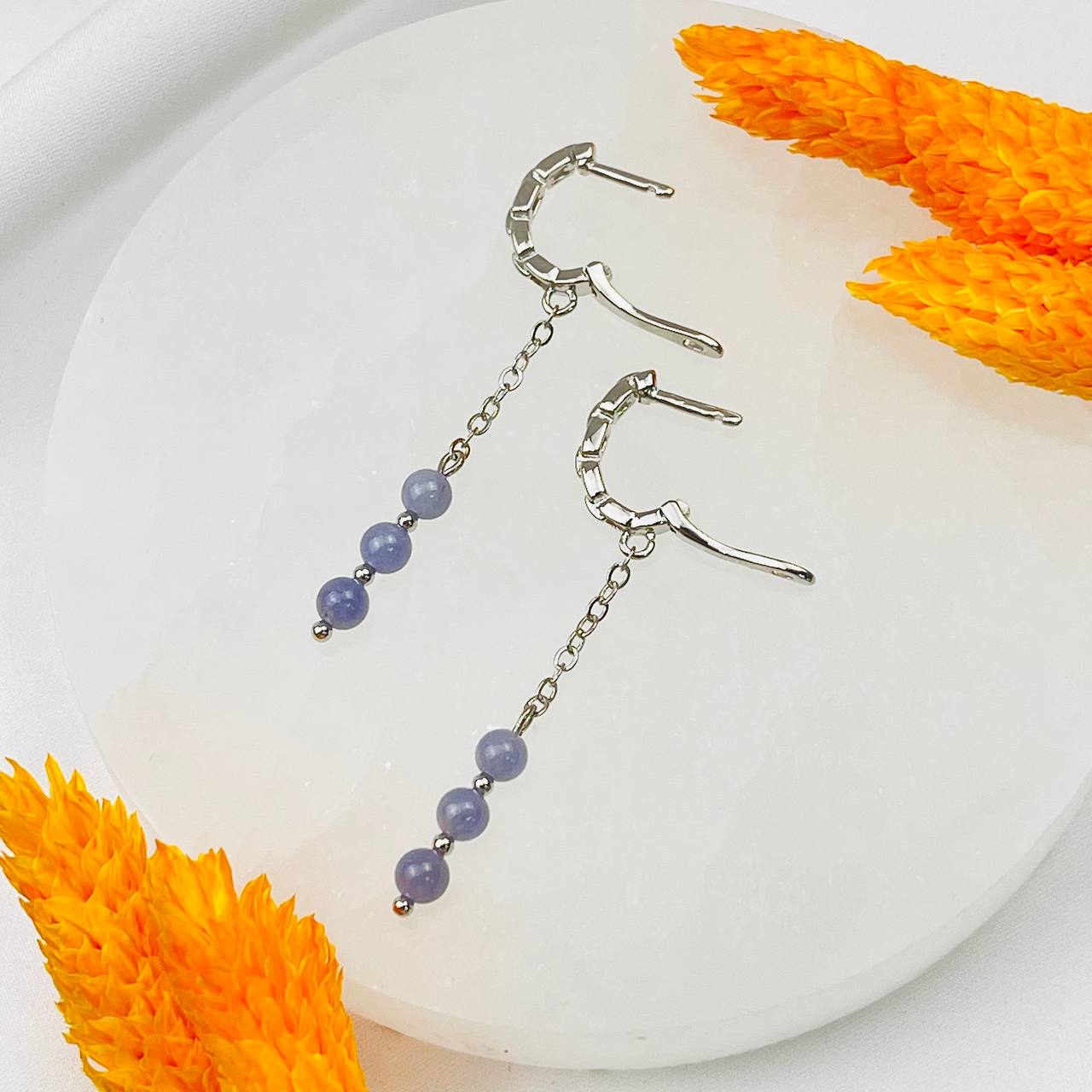 Радуга Самоцветов Серьги на цепочке с Танзанитом