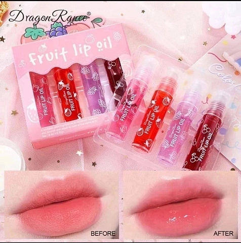 Глянцевый блеск для губ FRUIT LIP OIL Dragon Ranee Набор 4 шт