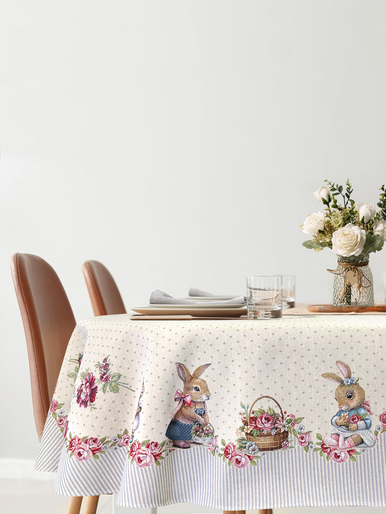 Кролики шебби Скатерть овал 165х250 см 2412649 New