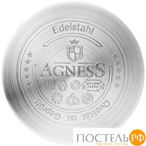 937-333 КОВШ AGNESS СО СТЕКЛЯННОЙ КРЫШКОЙ, НЕРЖ.СТАЛЬ 1,0Л 14Х7,5СМ