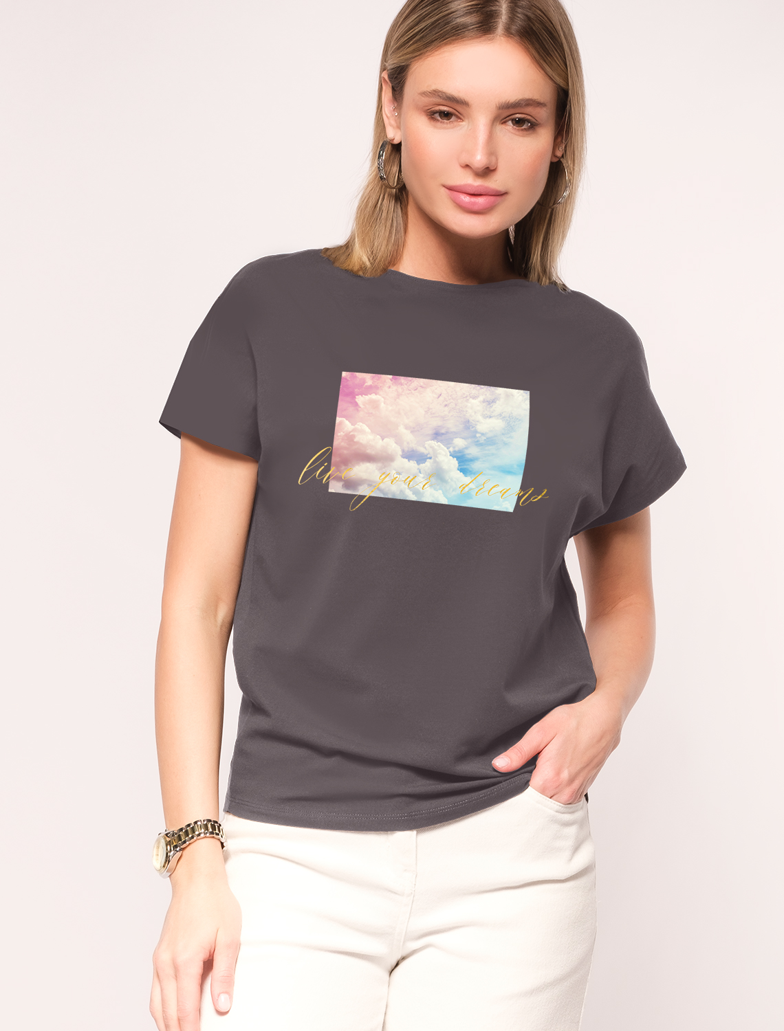 Футболка из хлопкового облегченного полотна с авторским принтом D49.020 серый_небо