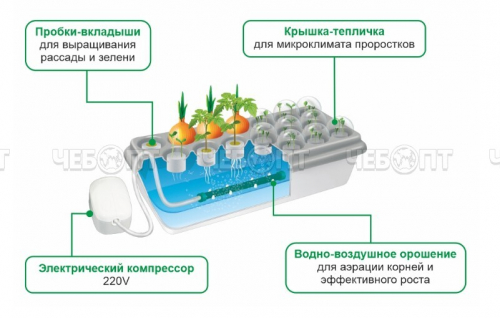 Домашняя установка ЧУДО ГРЯДКА ЗДОРОВЬЯ КЛАД, Мощность компрессора 2 Вт, 20 посадочных мест, размер: 420 х 200 х 125 мм см арт. CG001 [9]