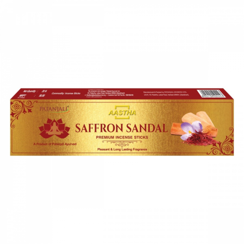 PATANJALI Aastha Premium Agarbatti Saffron Sandal Благовоние Шафран-Сандал (масальные) 20шт