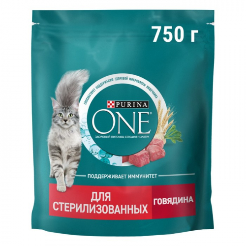 Сухой корм Purinа One для стерилизованных кошек, говядина/пшеница, 750 г