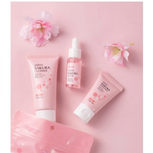 Набор уходовой косметики с экстрактом сакуры Laikou Japan Sakura Skincare Set (Пенка + Сыворотка + Крем для лица)