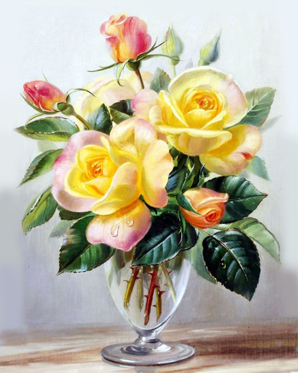 Алмазная мозаика круглыми стразами 40x50 Желтые розы