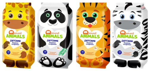 ANIMALS Smart  Детские Влажные Салфетки с экстрактом Ромашки и витамином Е  50шт