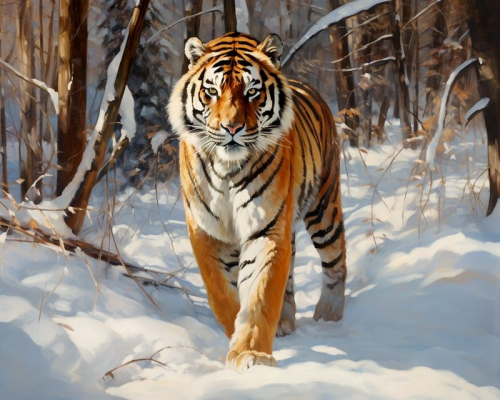 Тигр в зимнем лесу (худ. Яковец Е.)