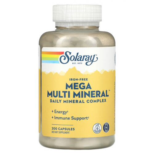 Solaray, Mega Multi Mineral, Без железа в составе, 100 капсул