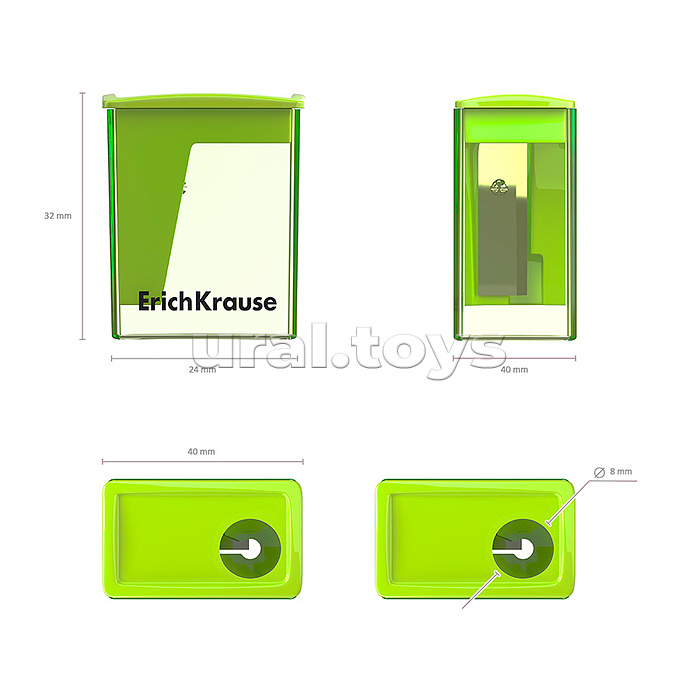 Точилка пластиковая City Mini, Neon, с контейнером, ассорти