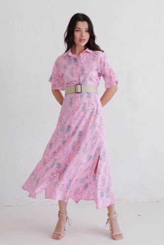 11809 Платье-рубашка удлинённое розовое с принтом (остаток: 42)