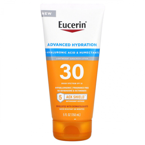 Eucerin, Advanced Hydration, легкий солнцезащитный лосьон, SPF 30, без отдушек, 150 мл (5 жидк. Унций)