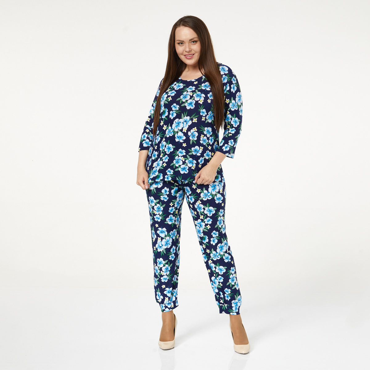 ст. цена1400руб.! Костюм, трикотаж, блуза, брюки, голубой