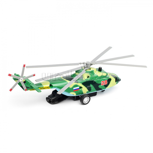Модель металл Вертолет Военно-Транспортный, 20 см, (люк, подв дет, камуф,) коробке