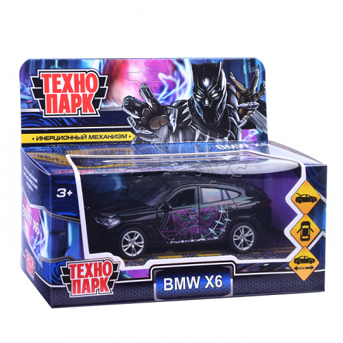 Машина металл BMW X6 Черная пантера 12 см, (двери, багаж, черн,) инерц., в коробке