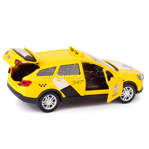 Машина металл Lada Vesta Sw Cross Такси 12 см, (свет-звук, двер, баг,) инерц, в коробке