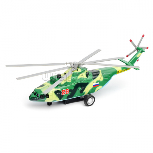 Модель металл Вертолет Военно-Транспортный, 20 см, (люк, подв дет, камуф,) коробке