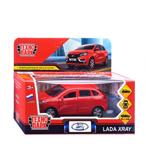 Машина металл LADA Xray 12 см, (двери, багаж, красный) инерц, в коробке