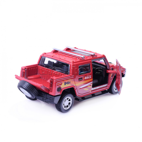 Машина металл Hummer H2 Pickup Спорт, 12 см, (двер, багаж, красный) инерц, в коробке