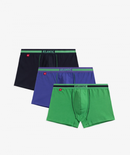 Мужские трусы шорты Atlantic, набор из 3 шт., хлопок, темно-синие + зеленые + фиолетовые, 3MH-181