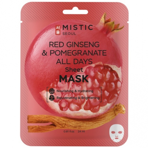 Тканевая маска для лица с экстрактами красного женьшеня и граната MISTIC RED GINSENG & POMEGRANATE ALL DAYS Sheet MASK 1шт