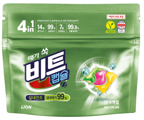 Средство для стирки жидкое в капсулах LION Beat Capsule Detergent (indoor) 5шт