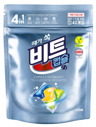 АКЦИЯ 1131р. 1584р.  Средство для стирки жидкое в капсулах LION Beat Capsule Detergent 42шт