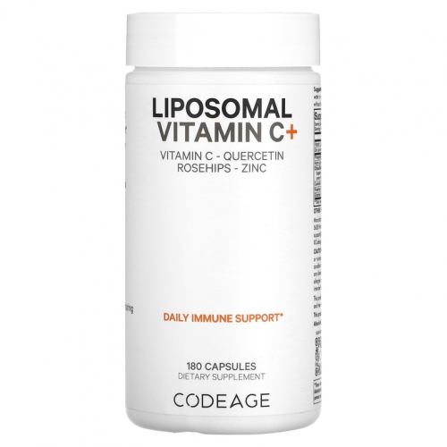Codeage, витамины, липосомальный витамин C+, витамин C, кверцетин, шиповник, цинк, 180 капсул