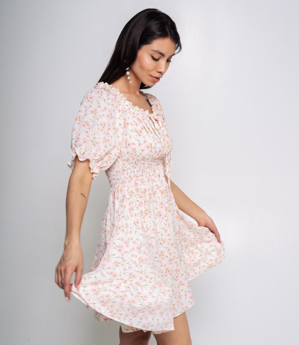 Платье #БШ2298-1, молочный, розовый