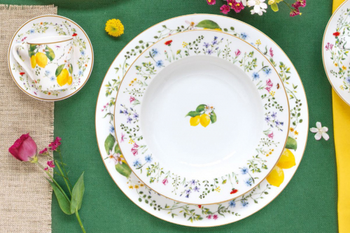 Тарелка суповая, 21,5х3,5 см, фарфор P, белая, Цветы и лимоны, Fleurs et Citrons, 62843
