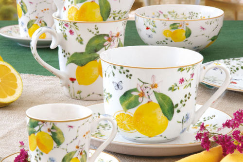 Пара чайная, 1 перс, 2 пр, 370 мл, фарфор P, белая, Цветы и лимоны, Fleurs et Citrons, 62847
