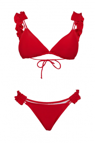 Купальник раздельный на завязках купальник с уплотненным лифом женский красный купальник 