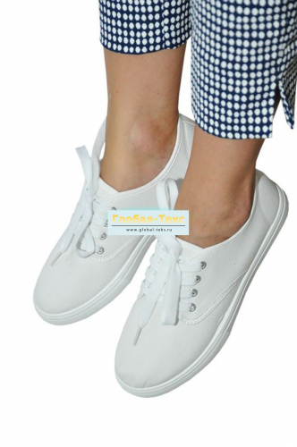Кроссовки белые на шнурках женские текстиль №УФР-ОБ-85