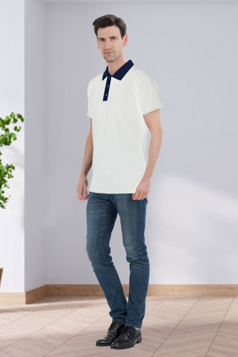Рубашка-поло цветная мужская (короткий рукав, белый) №УФР-ТР-0506
