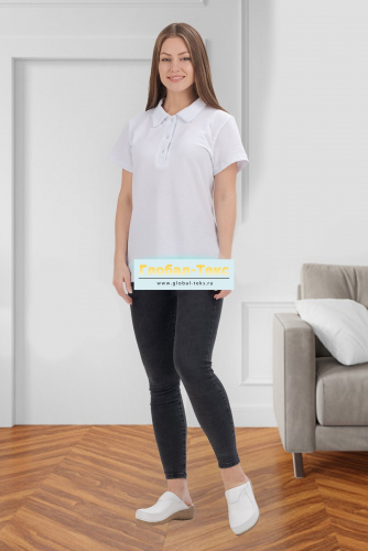 Рубашка-поло женская Пике (белая, короткий рукав) №УФР-Р-652
