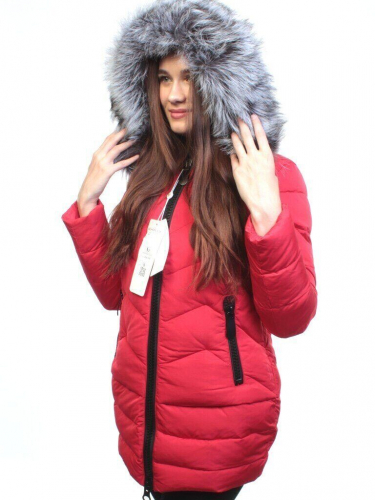D16-276 RED Пальто зимнее женское (холлофайбер, натуральный мех чернобурки) размер M - 44 российский