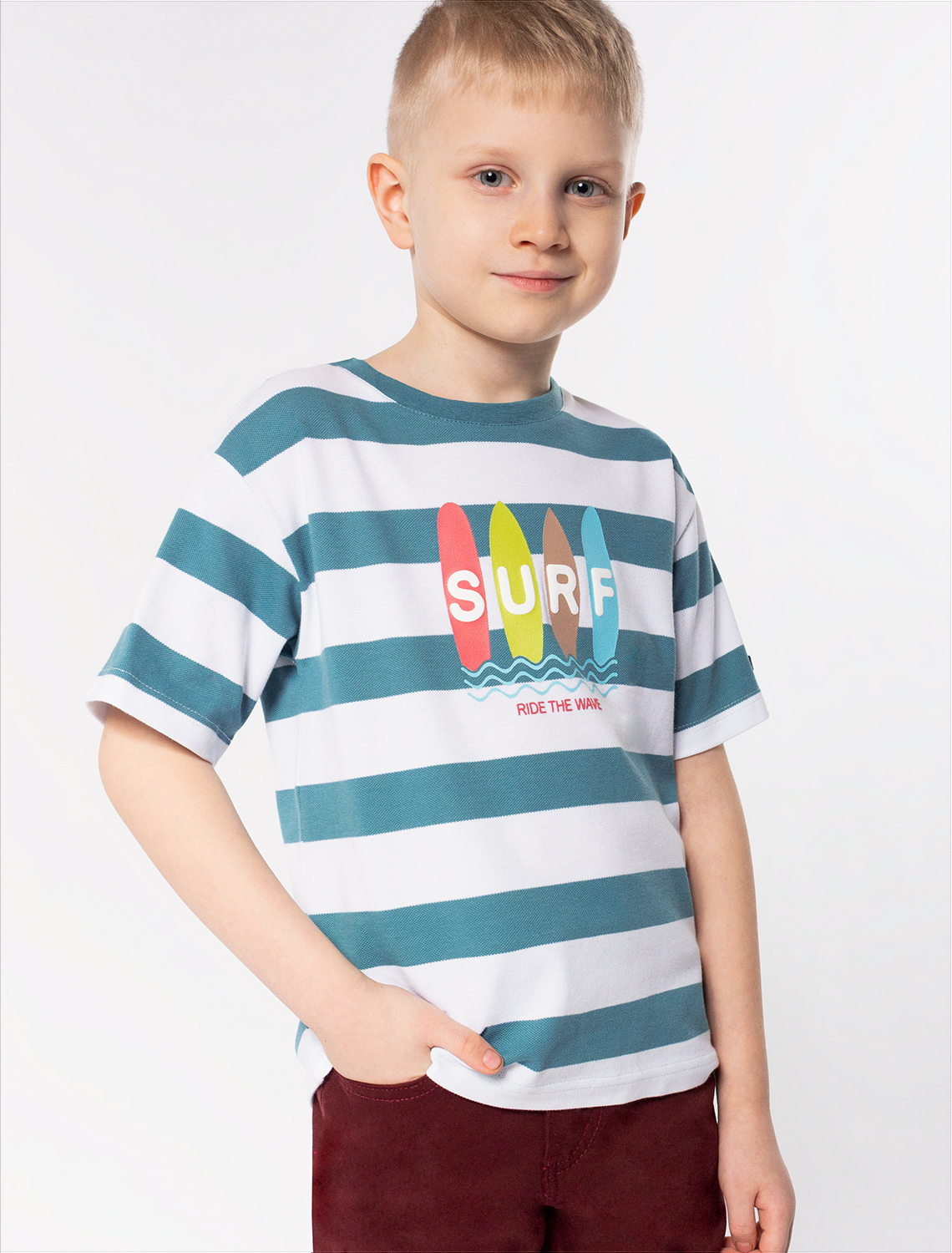 Ст.цена 1050р Футболка из фактурного трикотажа с авторским принтом M49.407 морская_волна_белый_serf