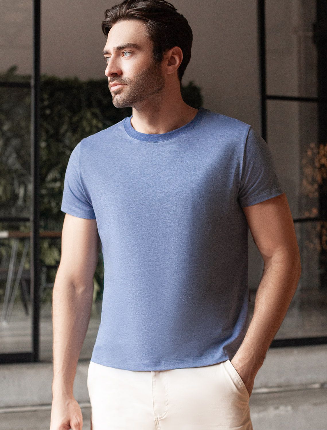 Ст.цена 990р Футболка slim fit из премиального хлопка с эффектом меланж U49.020 синий меланж