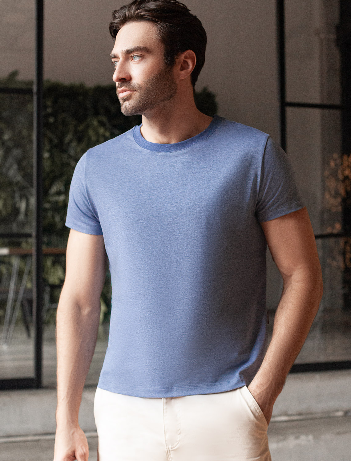 Ст.цена 990р Футболка slim fit из премиального хлопка с эффектом меланж U49.020 синий меланж