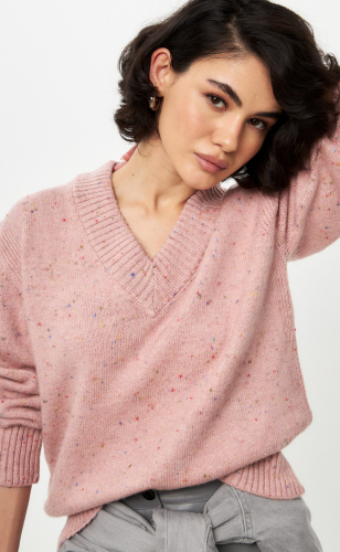 Пуловер женский с v-образным вырезом TP322-15702 розовый