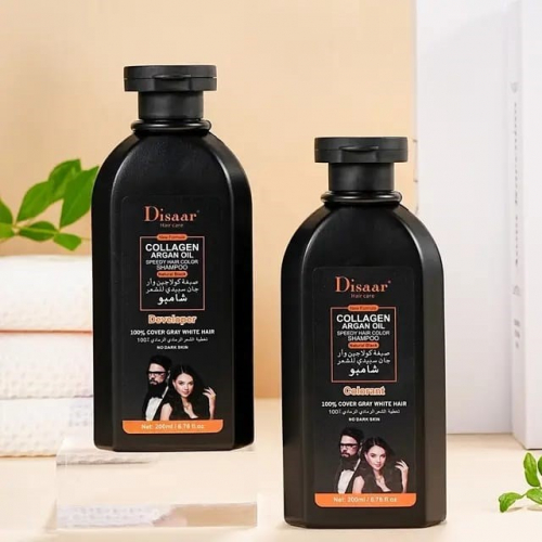 DISAAR  Набор Оттеночный COLLAGEN Argan Oil (Краситель + Шампунь-Проявитель) Закрашивающий седину ЧЕРНЫЙ (Natural Black)  200мл*2  (DS-5127)