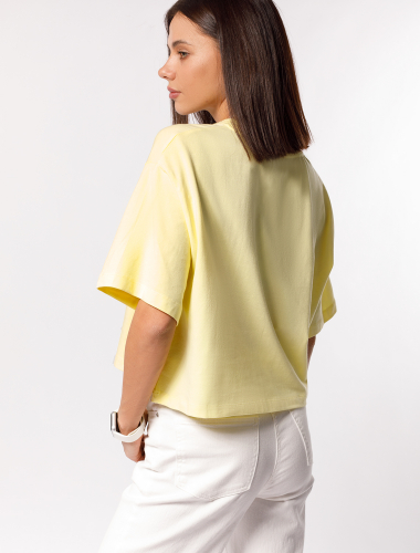 Укороченная футболка over-size из премиального хлопка D49.917 лимонный